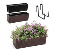 KADAX Jardinière en Plastique, 18,5x56 cm, bac à Fleurs avec Insert, jardinière de Balcon résistante aux intempéries, Pot de Fleurs rectangulaire (avec Supports, Motif rotin, Moka)