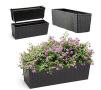 KADAX Jardinière en Plastique, 18,5x56 cm, bac à Fleurs avec Insert, jardinière de Balcon résistante aux intempéries, Pot de Fleurs rectangulaire (Motif rotin, Noir)