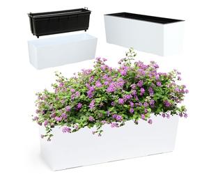 KADAX Jardinière en Plastique, 18,5x56 cm, bac à Fleurs avec Insert, jardinière de Balcon résistante aux intempéries, Pot de Fleurs rectangulaire (Motif Lisse, Blanc)