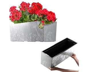 KADAX Jardinière en Plastique, 18,5x56 cm, bac à Fleurs avec Insert, jardinière de Balcon résistante aux intempéries, Pot de Fleurs rectangulaire (Gris, Motif béton)