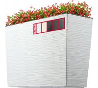 KADAX Jardiničre en Plastique, 18,5 x 55,7 cm, 5 Couleurs, Pot de Fleurs avec Bandes d'irrigation, Jardiničre de Balcon avec Insert, Cube de Fleurs (rectangulaire, Motif rainuré, Blanc)