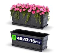 KADAX jardinière Lezucha 40 cm avec Soucoupe - Anthracite Plastique Aspect rotin - pour Balcon - Soucoupe récupératrice et Trous de Drainage Anti-débordement pour l’arrosage
