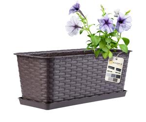 KADAX jardinière Lezucha 40 cm avec Soucoupe - Marron Plastique Effet rotin - pour Balcon - Drainage avec récupérateur d’Eau pour éviter Les débordements sur Rebord de fenêtre