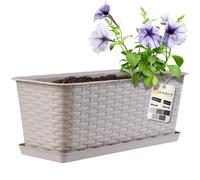 KADAX Jardinière Rectangulaire 40 cm, Balconnière en Plastique Aspect Rotin avec Soucoupe pour Embellir Votre Espace Extérieur (Caramel)
