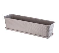 Kadax Jardinière de balcon rectangulaire 60 cm, plastique aspect rotin avec soucoupe, caramel