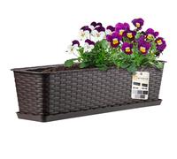 KADAX Jardinière Rectangulaire 60 cm, Balconnière en Plastique Aspect Rotin avec Soucoupe pour Embellir Votre Espace Extérieur (Marron)
