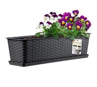 KADAX Jardinière Rectangulaire 60 cm, Balconnière en Plastique Aspect Rotin avec Soucoupe pour Embellir Votre Espace Extérieur (Anthracite)