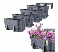 KADAX Jardinière Suspendue Extérieure 40 cm, Balconnière en Plastique Aspect Rotin avec Supports et Soucoupe (Graphite, Lot de 4)