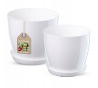 KADAX - Lot de 2 pots de fleurs avec soucoupe - Pots de fleurs en plastique ronds pour l'intérieur - Cache-pots pour fleurs et plantes d'intérieur, pots pour herbes (Set de 2 - 18+20 cm, blanc)