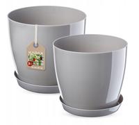KADAX Jeu de pots avec soucoupe, en plastique, 23 cm + 28 cm, gris