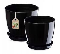 KADAX Jeu de pots avec soucoupe, en plastique, 23 cm + 28 cm, noir