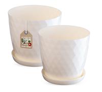 KADAX Jeu de pots avec soucoupe, plastique, 25 cm + 30 cm, crème