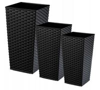KADAX jeu de pots en rotin, pot en plastique, 25+30+35 cm, noir