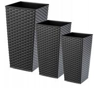 KADAX Lot de 3 Set de 3 Pots de Fleurs Hauts - H 57/68/75 cm - Rotin Graphite - intérieur/extérieur - pour Balcon, Jardin ou Salon