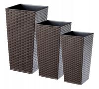 KADAX Lot de 3 Set de 3 Pots de Fleurs Hauts - H 57/68/75 cm - Rotin Marron - intérieur/extérieur - pour Balcon, Jardin ou Salon