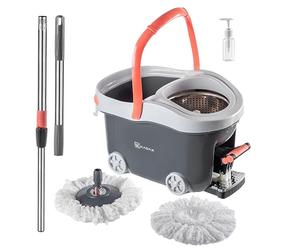 KADAX Kit complet de serpillère avec manche télescopique et seau avec fonction d'essorage, serpillère avec seau de nettoyage, serpillère pour nettoyage des sols