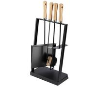 KADAX Lot de 5 ustensiles de cheminée Modernes, Accessoires de cheminée avec tisonnier, Pelle à Cendres, Balai, grattoir à Cendres et Support (Noir)