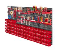 KADAX Kit de rangement mural, 156x78cm pour atelier, étagère murale pour garage, ensemble de mur à outils, système de rangement avec boites de rangement visibles, plaques murales extensibles (Rouge