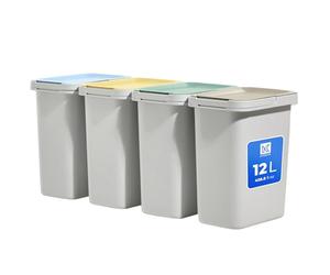 KADAX Kit de Tri Sélectif, Système de Déchets Robuste avec Couvercle Étanche, en Plastique (Blanc, 4 x 12 L)