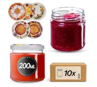 KADAX Lot de 10 bocaux 200 ml avec couvercles à vis Ø 66 mm - bocaux à dessert à parois épaisses, hermétiques, lavables au lave-vaisselle, idéaux pour les confitures et conserves