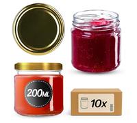 KADAX Lot de 10 bocaux 200 ml avec couvercles à vis Ø 66 mm - bocaux à dessert à parois épaisses, hermétiques, lavables au lave-vaisselle, idéaux pour les confitures et conserves