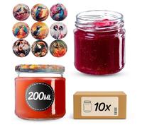 KADAX Lot de 10 bocaux 200 ml avec couvercles à vis Ø 66 mm - TwistOff en métal - couvercles pour bocaux de conservation - fermeture à vis hermétique lavable au lave-vaisselle pour confitures et cons