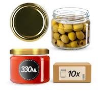 KADAX Lot de 10 bocaux à confiture avec couvercle à visser 330 ml - Pour confitures, confitures, miel, bocaux avec bouchon à vis (doré/10)
