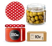 KADAX Lot de 10 Bocaux à Confiture Avec Couvercle à Visser, 330 ml, Pour Conservation de Miel (Cœur/10 Pièces)