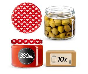 KADAX Lot de 10 Bocaux à Confiture Avec Couvercle à Visser, 330 ml, Pour Conservation de Miel (Cœur/10 Pièces)