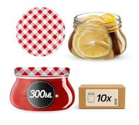 KADAX Lot de 10 bocaux à confiture de 300 ml avec couvercle à visser de 82 mm de diamètre - Bocaux miniatures pour miel et épices - Pots à confiture avec couvercle - Bocaux hermétiques à offrir
