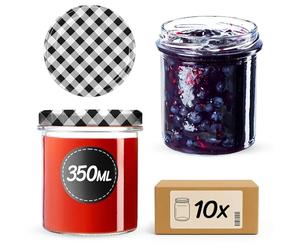 KADAX Lot de 10 bocaux en verre de 350 ml avec couvercle à visser fi82 mm, bocaux de conservation pour champignons, confitures, miel, bocaux à confiture avec couvercle, bocaux hermétiques à offrir