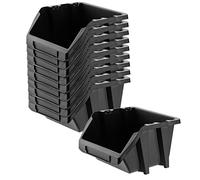 KADAX Lot de 10 boîtes de rangement empilables d'atelier en plastique PP - Différentes tailles et couleurs - Boîtes de rangement pour mur à outils (noir, lot de 10 - 214 x 198 mm)