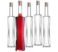 KADAX Lot de 10 Bouteilles de Liqueur en Verre, 500 ml, Carrées, avec Bouchons en Liège, Réutilisables, pour Liqueurs, Sirops, Jus, Vins, Schnaps, Spiritueux, Idéal pour Emballages Cadeaux