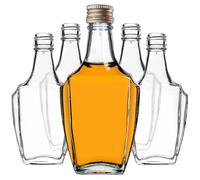 KADAX Lot de 10 bouteilles en verre vides à remplir - 250 ml - Avec bouchon à vis - Petites bouteilles d'alcool - Bouteilles de jus - Dorées