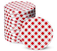 KADAX Lot de 10 couvercles à visser - Diamètre : 66 mm - En métal - Compatibles avec les bocaux de 200 ml et 315 ml - Avec 4 dents d'encliquetage - Rouge à carreaux