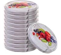 KADAX Lot de 10 couvercles à visser - Diamètre 82 mm - Métal - 6 dents d'encliquetage - Remplacement bocaux conserve - Motif baies