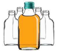 KADAX Lot de 10 gourdes plates en verre 100ml - Petites fioles à bouchon vissant pour liqueurs, alcools & décorations