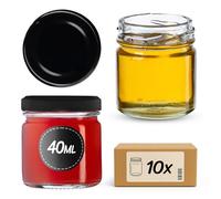 KADAX Lot de 10 Mini Bocaux en Verre de 40 ml Avec Couvercle à Visser, Pots à Confiture, Petits Pots à Miel, Ronds (Couvercles Noirs)