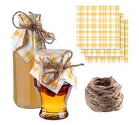 KADAX Lot de 10 napperons décoratifs avec cordon en jute pour bocaux à confiture, napperons en papier (carreaux jaunes)