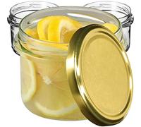 KADAX Lot de 10 petits bocaux à confiture fi82 - 235 ml - Mini bocaux pour miel et épices - Pots à confiture avec couvercle - Bocaux hermétiques à offrir (doré)