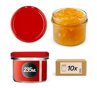 KADAX Lot de 10 petits bocaux de 235 ml, verres fi82, mini bocaux pour miel et épices, bocaux à confiture avec couvercle, bocaux hermétiques à offrir (rouge)