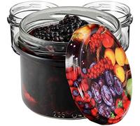 KADAX Lot de 10 petits bocaux de confiture fi82 de 235 ml, mini bocaux pour miel et épices, bocaux à confiture avec couvercle, bocaux hermétiques à offrir (fruits)