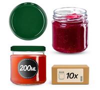 KADAX Lot de 10 petits bocaux ronds en verre pour miel et épices, 200 ml, diamètre : 66 mm, verts