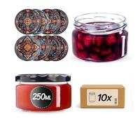 KADAX Lot de 10 pots à confiture de 250 ml avec couvercle à visser Ø 82 mm en symétrique, hermétiques, passent au lave-vaisselle, idéaux pour confitures, chutneys, légumes marinés, viandes, tartes et