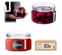 KADAX Lot de 10 pots à confiture en verre 250ml - Pour confitures, miel, conserves & cornichons - Passent lave-vaisselle, sans couvercle
