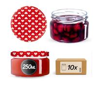KADAX Lot de 10 pots à confiture en verre 250ml - Pour confitures, miel, conserves & cornichons - Passent lave-vaisselle, sans couvercle