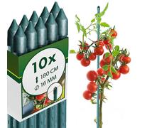 KADAX Lot de 10 Tuteurs en Acier avec revêtement - 180 cm x 16 mm - Tuteur pour Plantes - Résistant aux intempéries - Tuteur à tomates avec Crochet