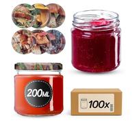 KADAX Lot de 100 bocaux 200 ml avec couvercles à vis Ø 66 mm - bocaux à dessert à parois épaisses, hermétiques, lavables au lave-vaisselle, idéaux pour les confitures et conserves