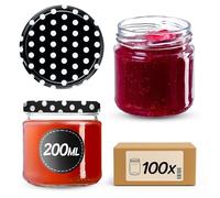 KADAX Lot de 100 bocaux 200 ml avec couvercles à vis Ø 66 mm - bocaux à dessert à parois épaisses, hermétiques, lavables au lave-vaisselle, idéaux pour les confitures et conserves