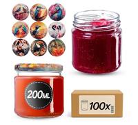 KADAX Lot de 100 bocaux 200 ml avec couvercles à vis Ø 66 mm - bocaux à dessert à parois épaisses, hermétiques, lavables au lave-vaisselle, idéaux pour les confitures et conserves